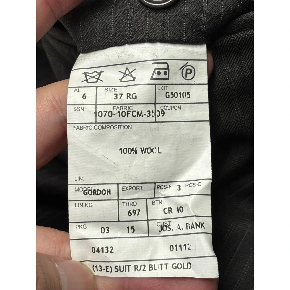Jos A Bank Signature Gold Mens 43R W36 L32 Suit Set Charcoal Pinstripe 100% Wool